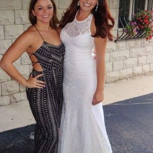 Lulu's white lace floor length dress